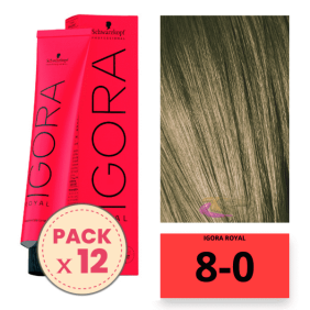 Schwarzkopf - Pack 12 Tintes Igora Royal 8/0 Rubio Claro 60 ml