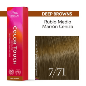 Wella - Baño COLOR TOUCH Deep Browns 7/71 Rubio Medio Marrón Ceniza (sin amoníaco y vegano) 60 ml