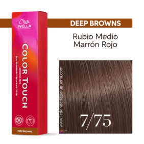 Wella - Baño COLOR TOUCH Deep Browns 7/75 Rubio Medio Marrón Caoba (sin amoníaco y vegano) 60 ml