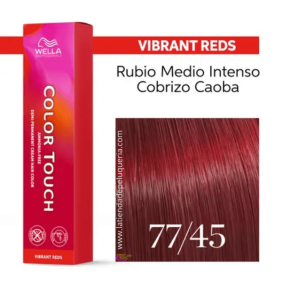 Wella - Baño COLOR TOUCH Vibrant Reds 77/45 Rubio Medio Intenso Cobrizo Caoba (sin amoníaco y vegano) 60 ml