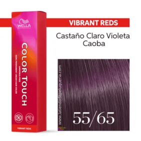 Wella - Baño COLOR TOUCH Vibrant Reds 55/65 Castaño Claro Intenso Violeta Caoba (sin amoníaco y vegano) 60 ml