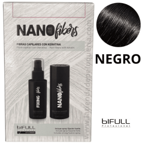 Bifull - Fibras Capilares NANOFIBERS con Keratina color NEGRO 25 gr + Spray Fijador