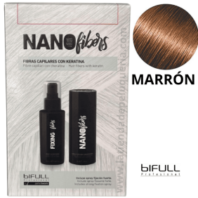 Bifull - Fibras Capilares NANOFIBERS con Keratina color MARRÓN 25 gr + Spray Fijador